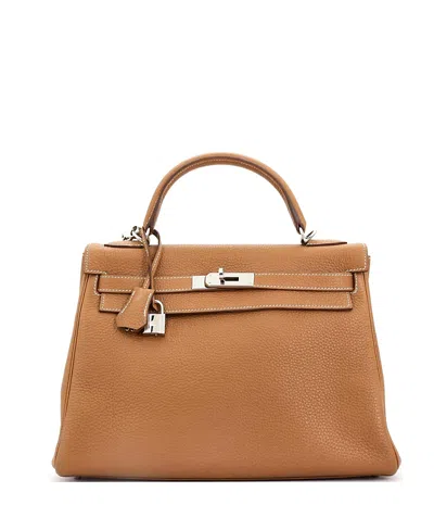 Pre-owned Pre-owned Hermes  Hermes Kelly 32 Handbag Brown Togo With Palladium Hardware