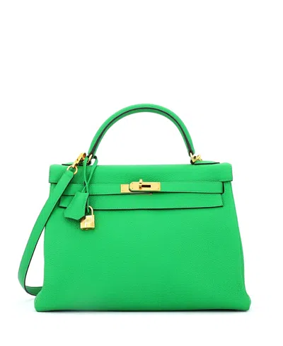 Pre-owned Pre-owned Hermes  Hermes Kelly 32 Handbag Green Togo With Gold Hardware