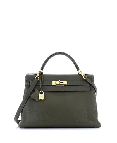 Pre-owned Pre-owned Hermes  Hermes Kelly 32 Handbag Green Togo With Gold Hardware In Vert Olive
