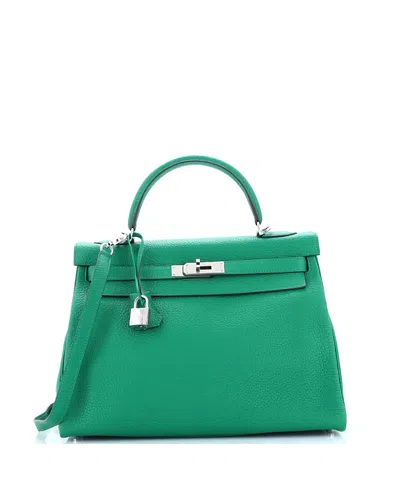 Pre-owned Pre-owned Hermes  Hermes Kelly 32 Handbag Green Togo With Palladium Hardware In Vert Vertigo