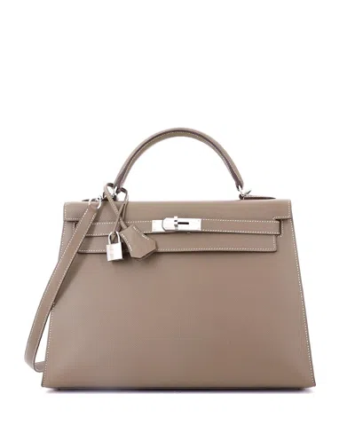 Pre-owned Pre-owned Hermes  Hermes Kelly 32 Handbag Grey Epsom With Palladium Hardware In Brown