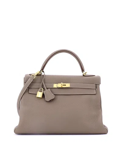 Pre-owned Pre-owned Hermes  Hermes Kelly 32 Handbag Grey Togo With Gold Hardware In Brown