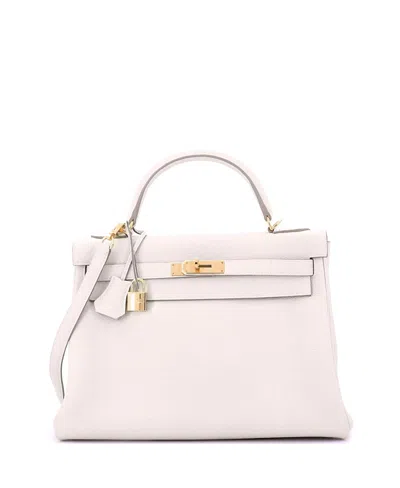 Pre-owned Pre-owned Hermes  Hermes Kelly 32 Handbag Light Togo With Gold Hardware In White