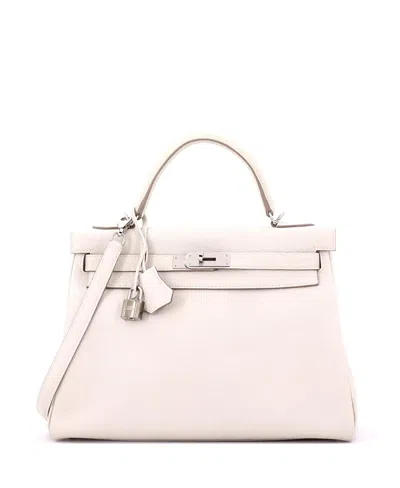 Pre-owned Pre-owned Hermes  Hermes Kelly 32 Handbag Light Togo With Palladium Hardware In White