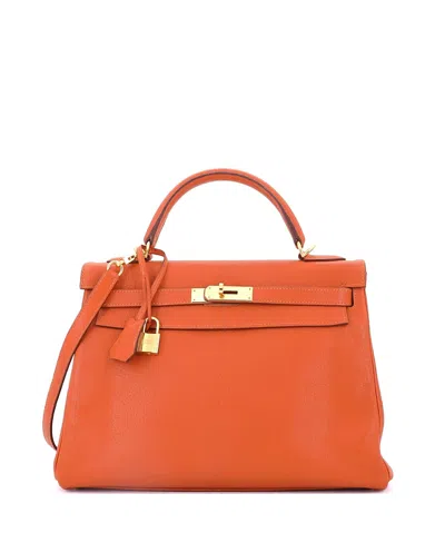 Pre-owned Pre-owned Hermes  Hermes Kelly 32 Handbag Orange Chevre De Coromandel With Gold Hardware