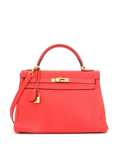 Pre-owned Pre-owned Hermes  Hermes Kelly 32 Handbag Pink Clemence With Gold Hardware