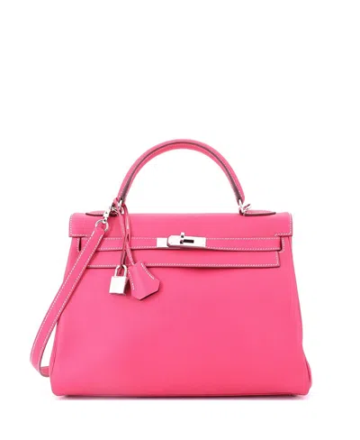 Pre-owned Pre-owned Hermes  Hermes Kelly 32 Handbag Pink Epsom With Palladium Hardware