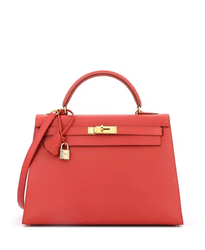 Pre-owned Pre-owned Hermes  Hermes Kelly 32 Handbag Red Ardennes With Gold Hardware In Rouge Vif