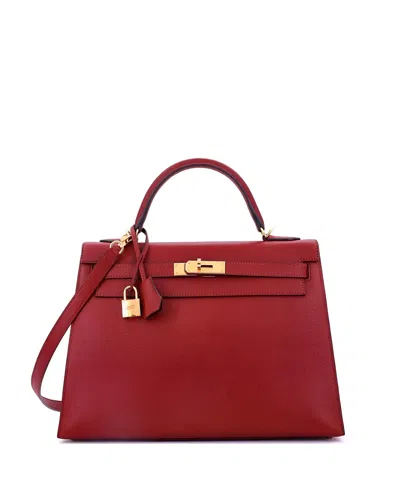 Pre-owned Pre-owned Hermes  Hermes Kelly 32 Handbag Red Epsom With Gold Hardware In Burgundy