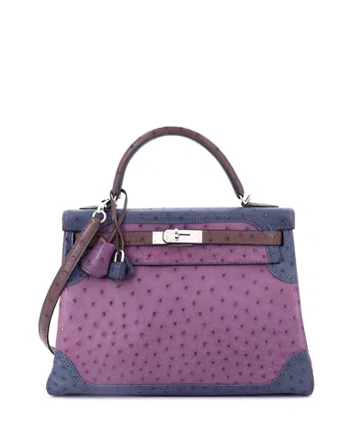 Pre-owned Pre-owned Hermes  Hermes Kelly 32 Handbag Tricolor Ostrich With Palladium Hardware In Purple