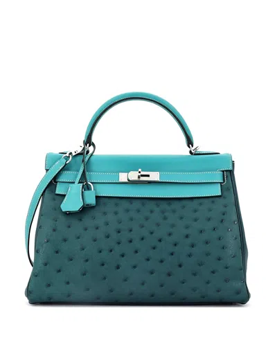 Pre-owned Pre-owned Hermes  Hermes Kelly 32 Handbag Tricolor Ostrich With Swift And Clemence And Palladium Hardware