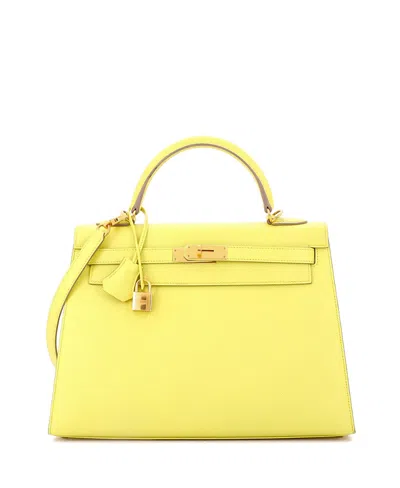 Pre-owned Pre-owned Hermes  Hermes Kelly 32 Handbag Yellow Epsom With Gold Hardware