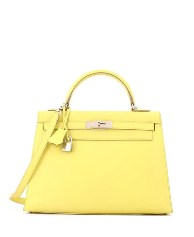 Pre-owned Pre-owned Hermes  Hermes Kelly 32 Handbag Yellow Epsom With Palladium Hardware