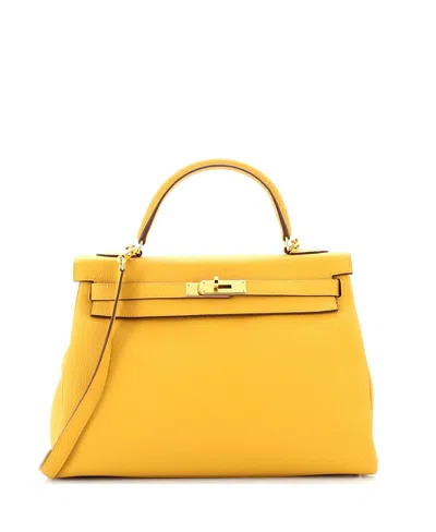 Pre-owned Pre-owned Hermes  Hermes Kelly 32 Handbag Yellow Togo With Gold Hardware In Jaune Ambre