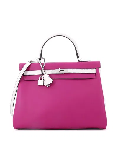 Pre-owned Pre-owned Hermes  Hermes Kelly 35 Handbag Bicolor Evercolor With Brushed Palladium Hardware