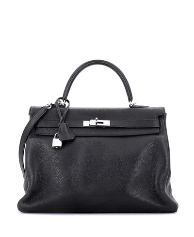 Pre-owned Pre-owned Hermes  Hermes Kelly 35 Handbag Black Clemence With Palladium Hardware