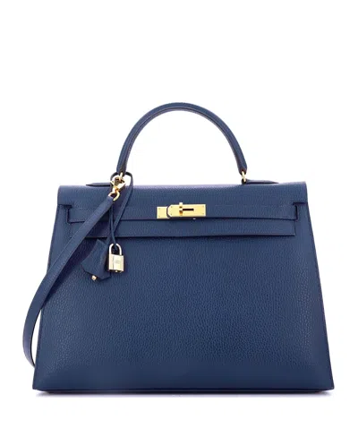 Pre-owned Pre-owned Hermes  Hermes Kelly 35 Handbag Blue Ardennes With Gold Hardware