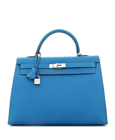 Pre-owned Pre-owned Hermes  Hermes Kelly 35 Handbag Blue Epsom With Palladium Hardware