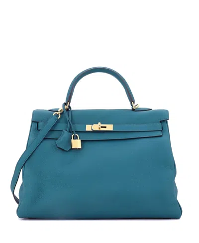 Pre-owned Pre-owned Hermes  Hermes Kelly 35 Handbag Blue Togo With Gold Hardware