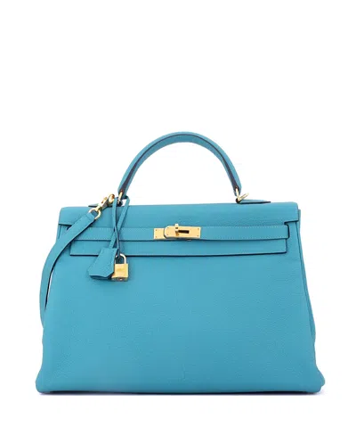 Pre-owned Pre-owned Hermes  Hermes Kelly 35 Handbag Blue Togo With Gold Hardware