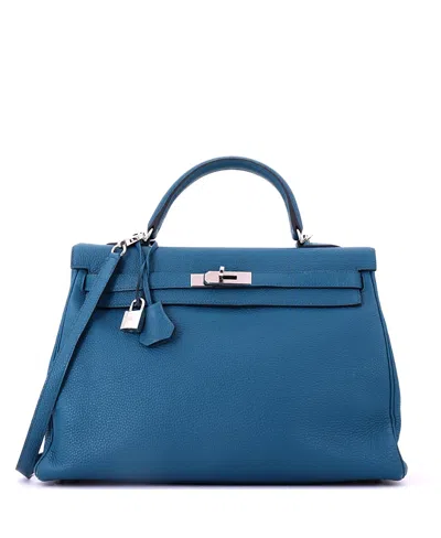 Pre-owned Pre-owned Hermes  Hermes Kelly 35 Handbag Blue Togo With Palladium Hardware