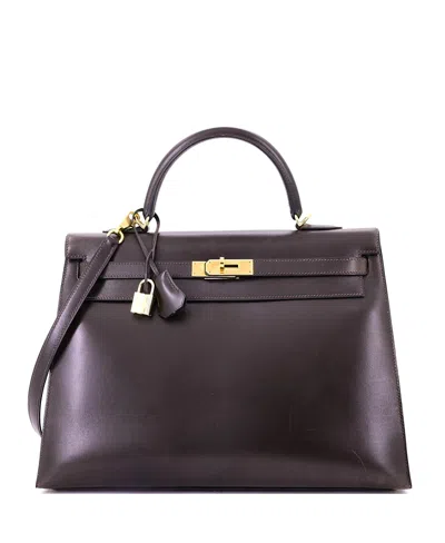 Pre-owned Pre-owned Hermes  Hermes Kelly 35 Handbag Brown Box Calf With Gold Hardware