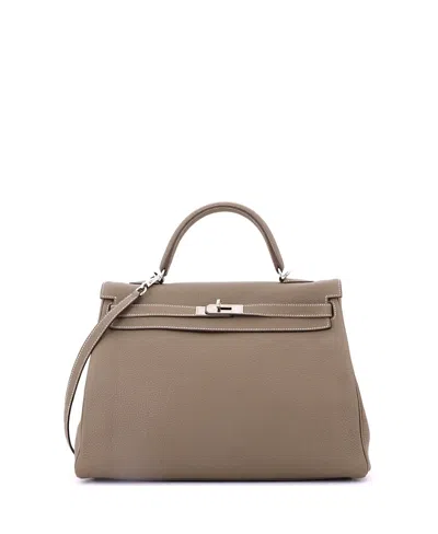 Pre-owned Pre-owned Hermes  Hermes Kelly 35 Handbag Grey Togo With Palladium Hardware In Brown
