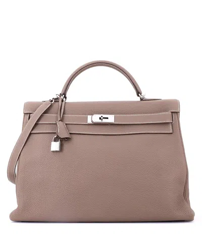 Pre-owned Pre-owned Hermes  Hermes Kelly 40 Handbag Grey Togo With Palladium Hardware In Brown