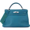 Pre-owned Hermes  Hermes Kelly Amazone Handbag Blue Clemence With Palladium Hardware 32 In Blue