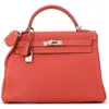 Pre-owned Hermes  Hermes Kelly Amazone Handbag Orange Clemence With Palladium Hardware 32 In Red