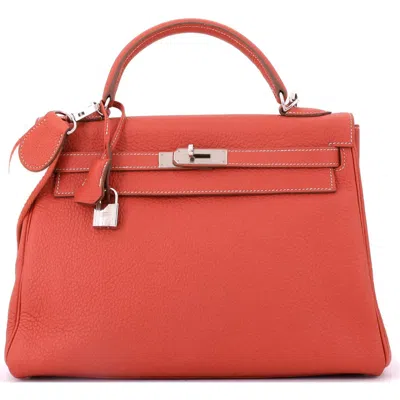 Pre-owned Hermes  Hermes Kelly Amazone Handbag Orange Clemence With Palladium Hardware 32 In Red