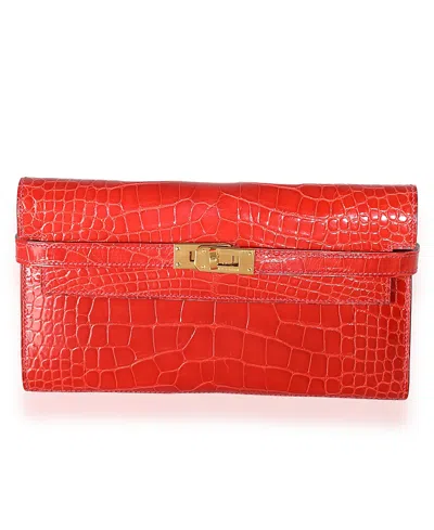 Pre-owned Pre-owned Hermes  Hermes Kelly Exotic Wallet In Orange