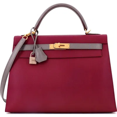 Pre-owned Hermes  Hermes Kelly Handbag Bicolor Epsom With Brushed Gold Hardware 32
