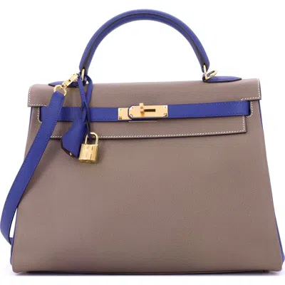 Pre-owned Hermes  Hermes Kelly Handbag Bicolor Epsom With Gold Hardware 32 In Gray