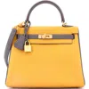 Pre-owned Hermes  Hermes Kelly Handbag Bicolor Togo With Brushed Gold Hardware 25