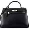 Pre-owned Hermes  Hermes Kelly Handbag Black Box Calf With Palladium Hardware 32 In Black