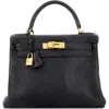 Pre-owned Hermes  Hermes Kelly Handbag Black Clemence With Gold Hardware 28 In Black