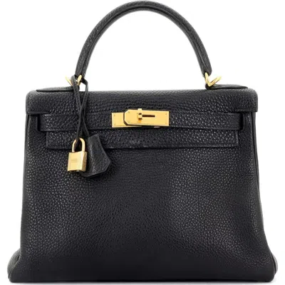 Pre-owned Hermes  Hermes Kelly Handbag Black Clemence With Gold Hardware 28