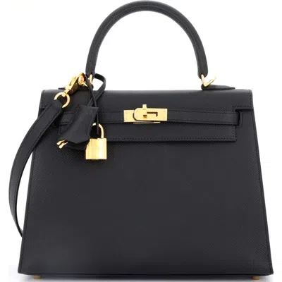 Pre-owned Hermes  Hermes Kelly Handbag Black Epsom With Gold Hardware 25