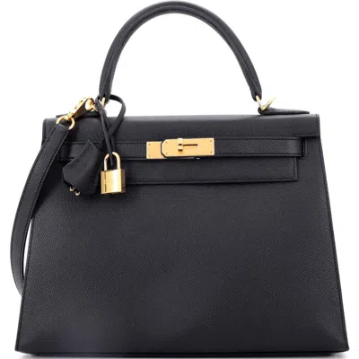 Pre-owned Hermes  Hermes Kelly Handbag Black Epsom With Gold Hardware 28