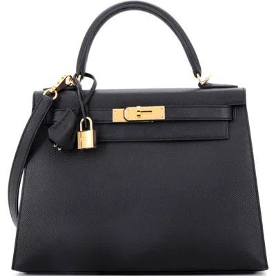 Pre-owned Hermes  Hermes Kelly Handbag Black Epsom With Gold Hardware 28