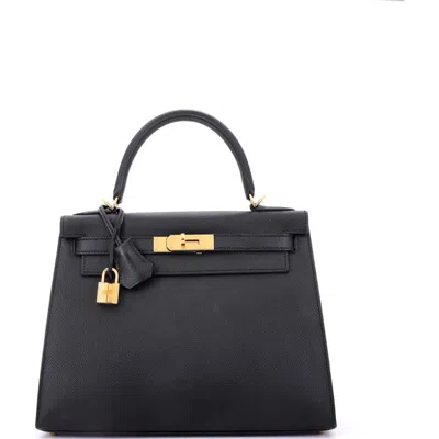 Pre-owned Hermes  Hermes Kelly Handbag Black Epsom With Gold Hardware 28