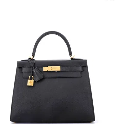 Pre-owned Hermes  Hermes Kelly Handbag Black Epsom With Gold Hardware 28