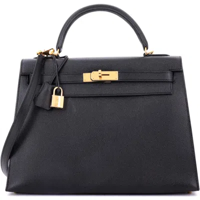 Pre-owned Hermes  Hermes Kelly Handbag Black Epsom With Gold Hardware 32