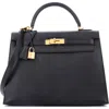 Pre-owned Hermes  Hermes Kelly Handbag Black Epsom With Gold Hardware 32 In Black