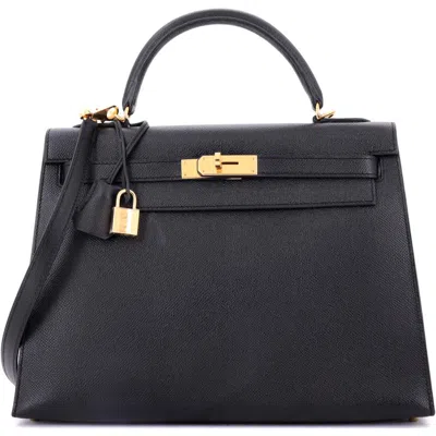 Pre-owned Hermes  Hermes Kelly Handbag Black Epsom With Gold Hardware 32