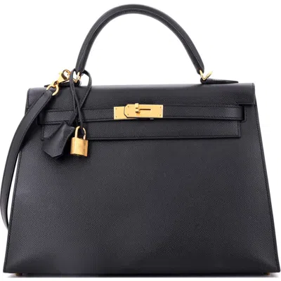 Pre-owned Hermes  Hermes Kelly Handbag Black Epsom With Gold Hardware 32