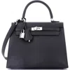 Pre-owned Hermes  Hermes Kelly Handbag Black Epsom With Palladium Hardware 25 In Black