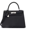 Pre-owned Hermes  Hermes Kelly Handbag Black Epsom With Palladium Hardware 28 In Black