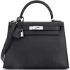 Pre-owned Hermes  Hermes Kelly Handbag Black Epsom With Palladium Hardware 28 In Black